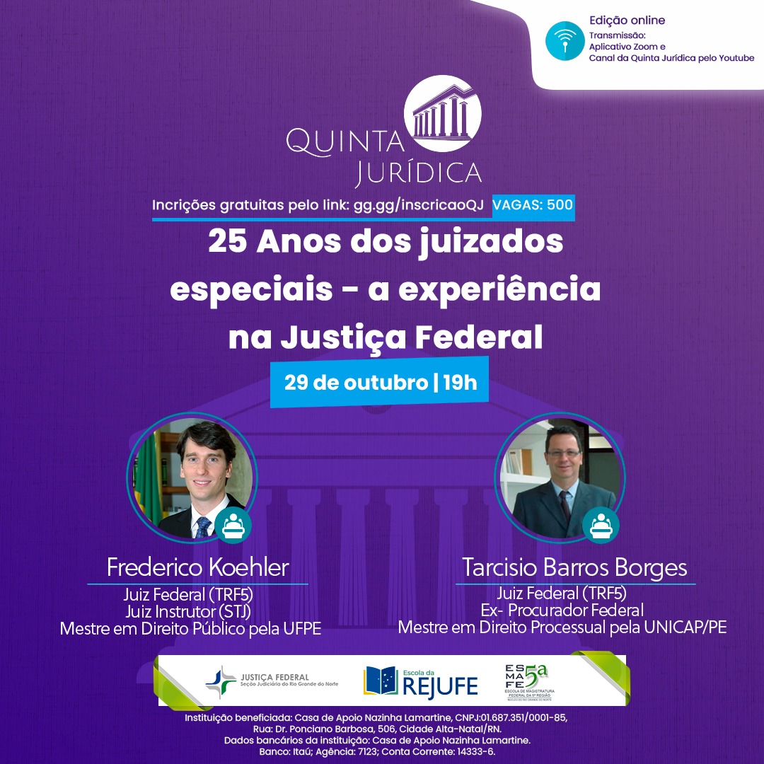 120ª Edição da Quinta Jurídica aborda 25 anos dos Juizados Especiais