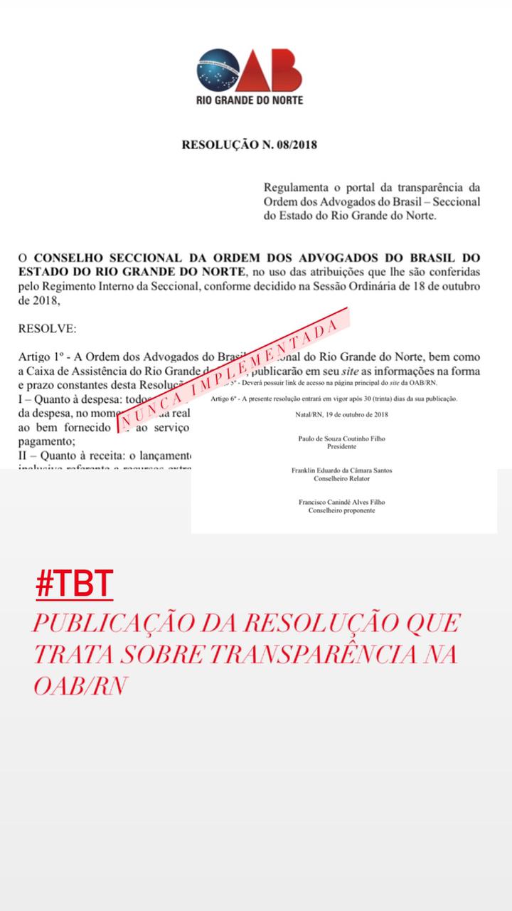 Nunca implementada, diz ex-conselheiro sobre transparência na OAB-RN