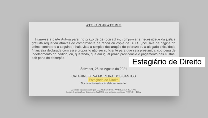 ISSO PODE? Estagiária de Direito assina intimação em processo na Bahia