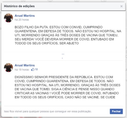 Promotor paulista xinga Bolsonaro e diz que ele "deveria morrer de Covid"